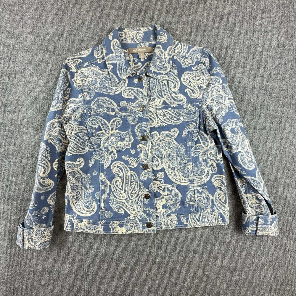 Croft & Barrow Jacket Womens 8 Blue Paisley Denim Button Front Stretch Casual